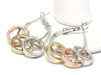 Made in korea whitegold plating tri tone circle charm earring