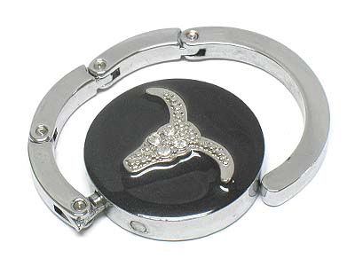 Crystal and epoxy buffalo pattern foldable purse hanger