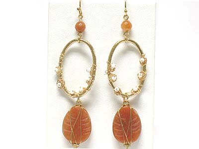 Natural stone drop small pearl beads deco earring