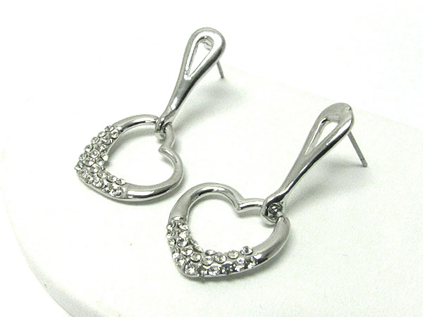 Crystal stud open heart earring