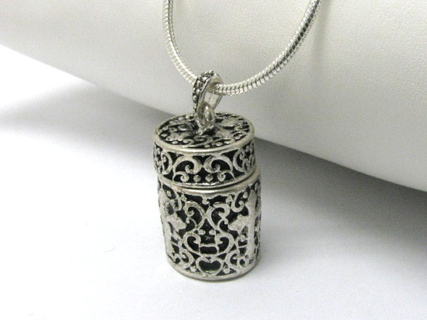 Textured metal prayer box locket pendant necklace