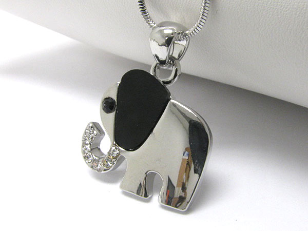 Made in korea whitegold plating crystal and onyx deco elephant pendant necklace