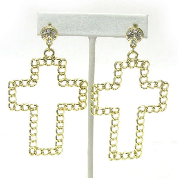 Chain cross drop earring