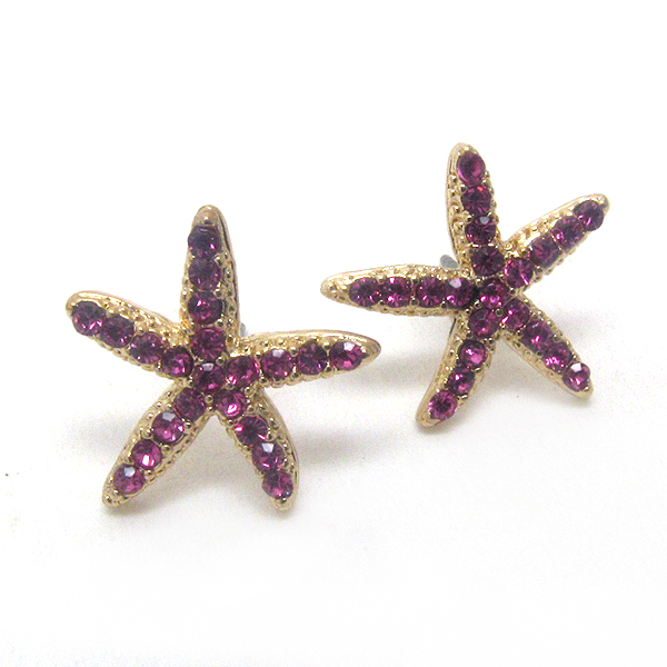 Premier electro plating crystal deco starfish stud earring - sea life