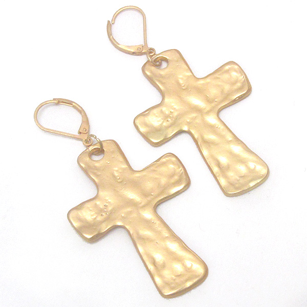 Hammered metal cross earring