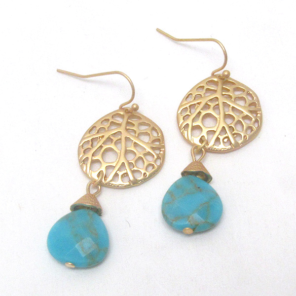 Metal filigree and turquoise drop earring