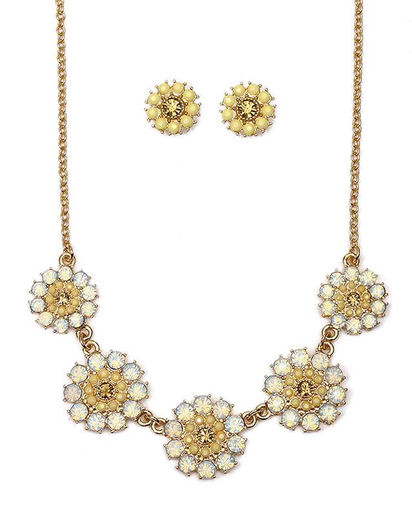 Crystal flower link necklace set