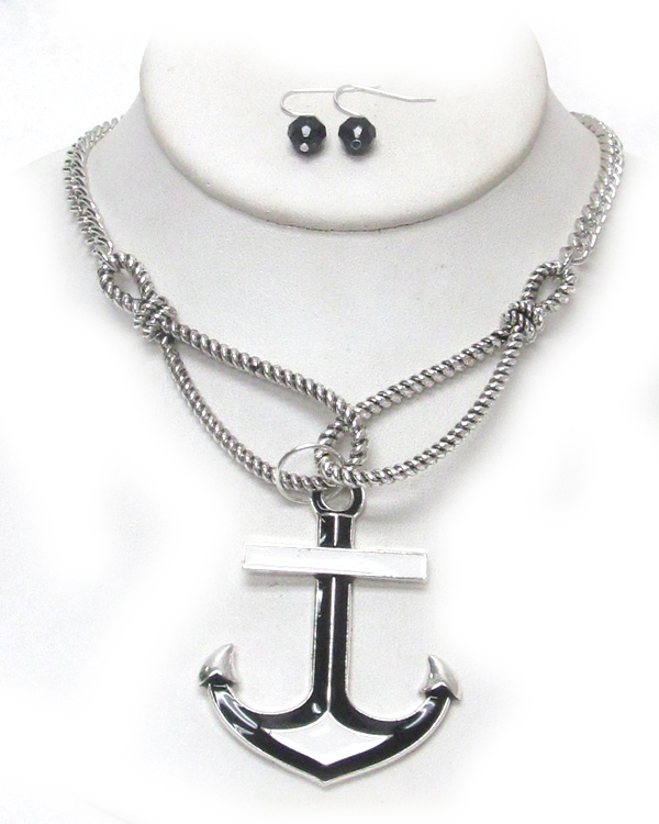 Epoxy anchor and rope chain necklace set
