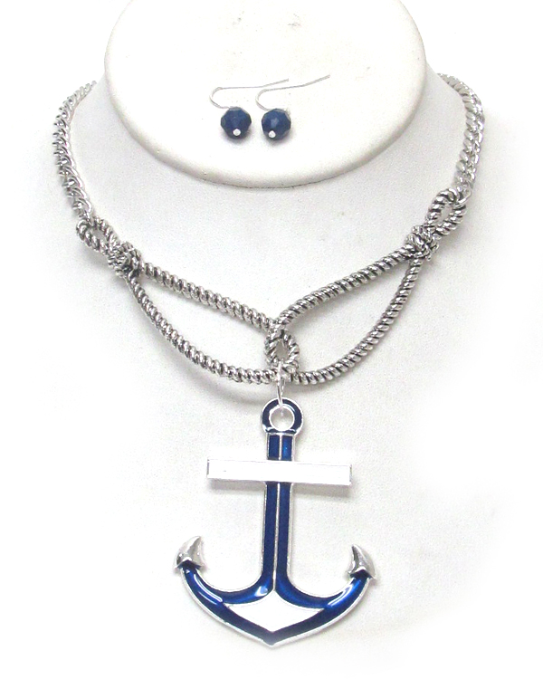 Epoxy anchor and rope chain necklace set