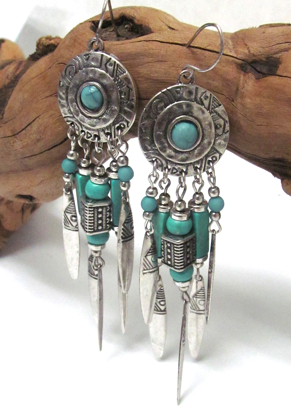 Bohemian turquoise stone drop earring
