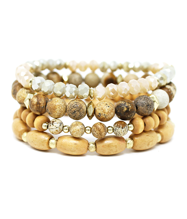 Semi precious stone mix 4 stretch bracelet set