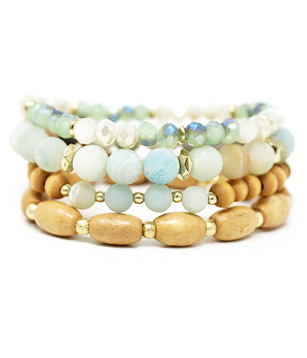 Semi precious stone mix 4 stretch bracelet set