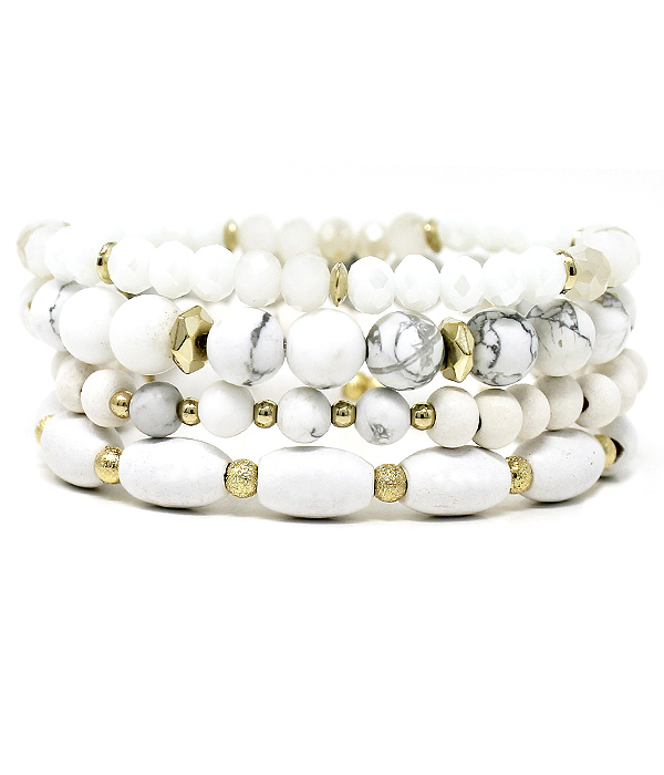 Semi precious stone mix 4 stretch bracelet set