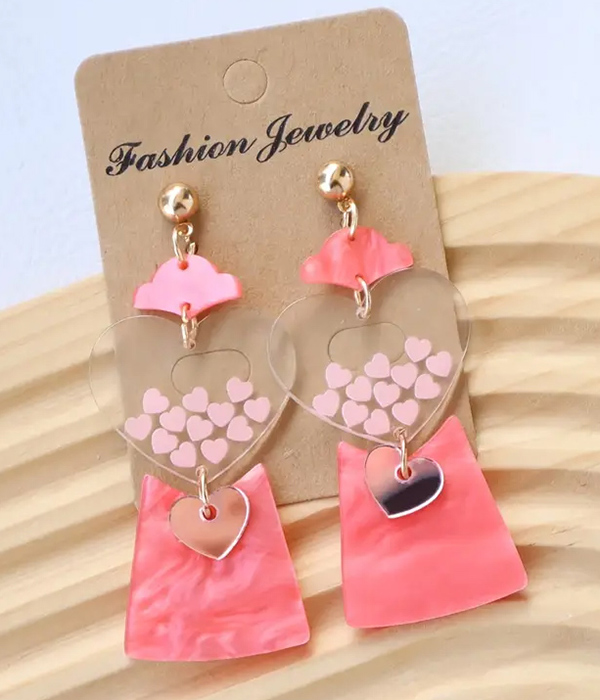 Valentine theme heart machine acrylic earring