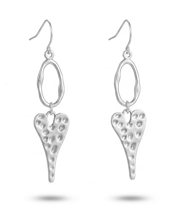 Hammered metal heart dangle drop earrings