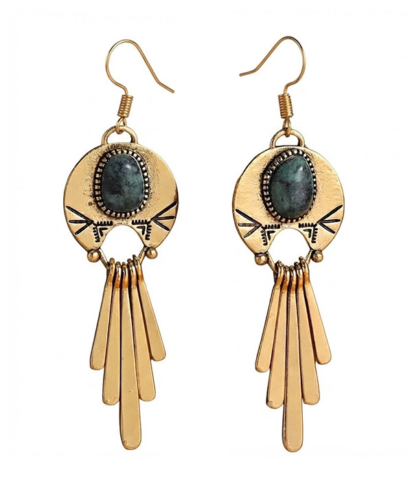 Boho turquoise sunburst tassel drop earrings