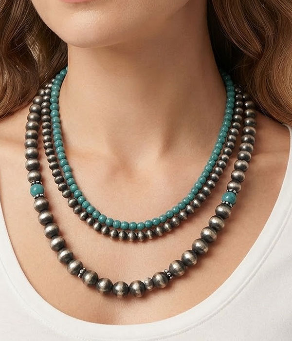 Turquoise and navajo pearl 3 necklace set