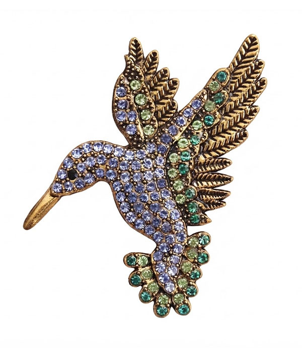 Rhinestone hummingbird brooch