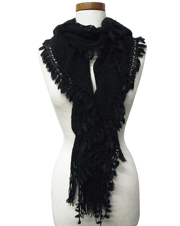 Knit and crochet handmade shawl with tassel