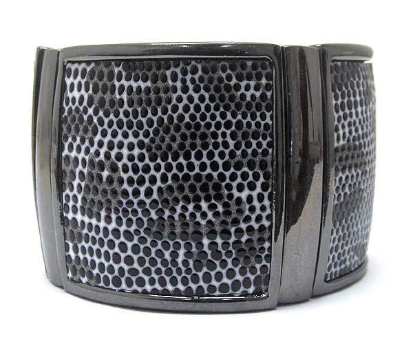 Metal square animal print leather stretch bracelet