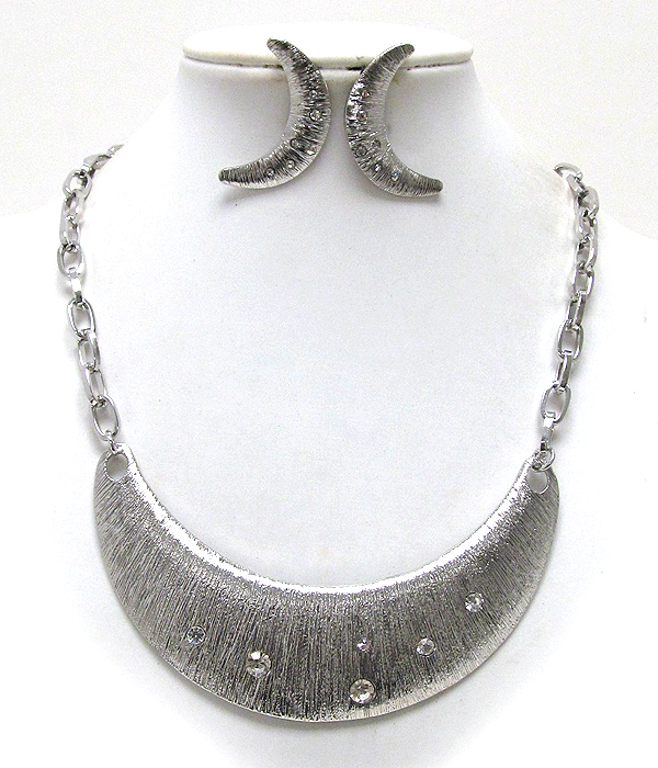 Metal scratch bar link with multi crystal on half chocker style necklace earring set