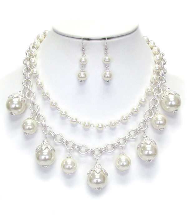 Multi pearl drop double layer chain necklace set