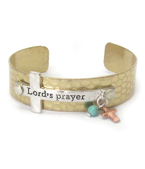 Religious inspiration cross metal bracelet - lord prayer
