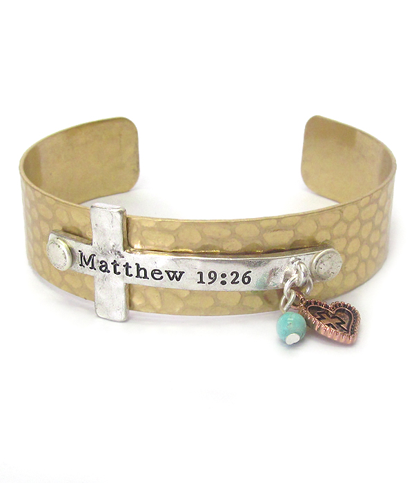 Religious inspiration cross metal bracelet - matt 19:26