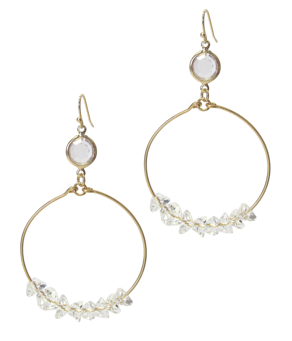 Facet stone and wire bangle drop earring