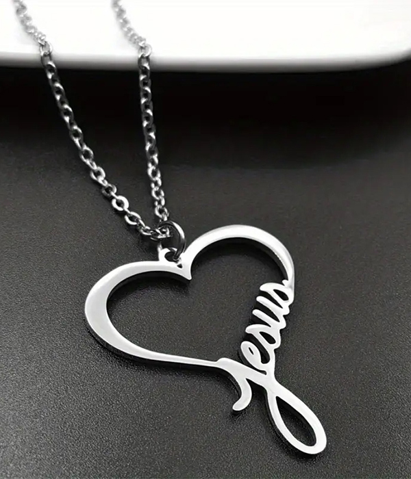 Stainless steel heart jesus pendant necklace
