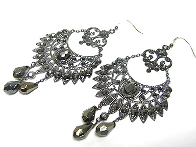 Metallic stone dangle crystal stud earring