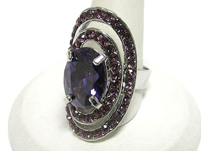 Long oval shape cubic zirconia and crystal adjustable size ring