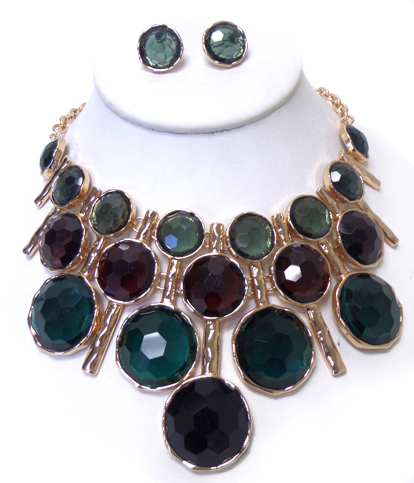 Linked round stones with drop necklace set 