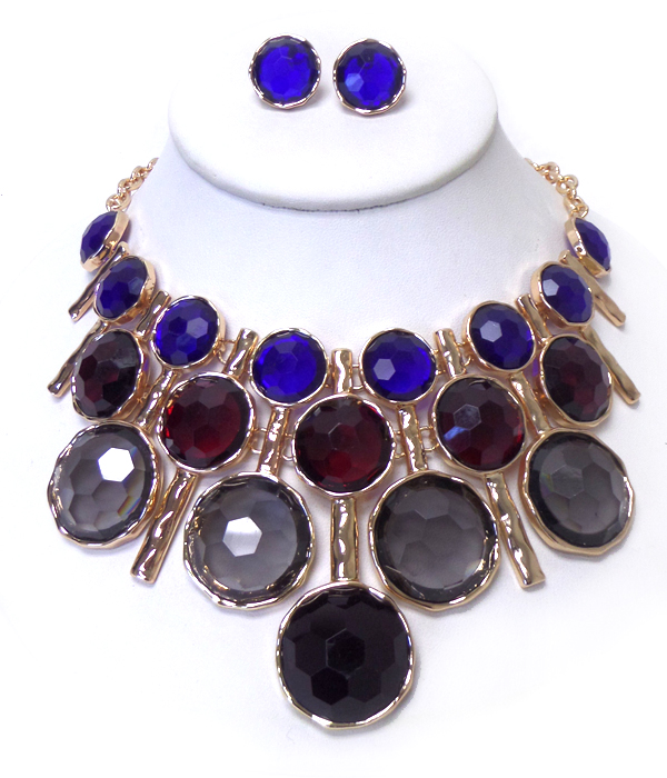Linked round stones with drop necklace set 