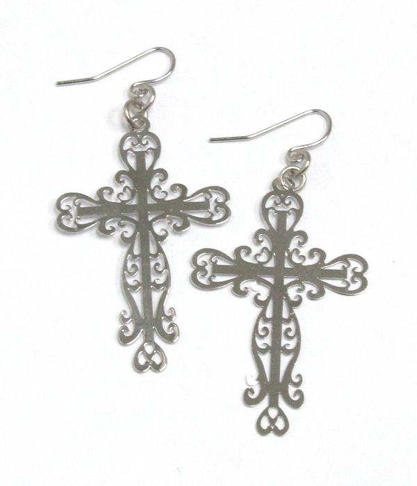 Metal filigree cross earring