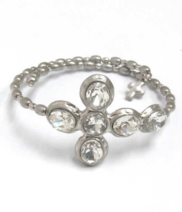 Crystal cross memory wire bracelet 