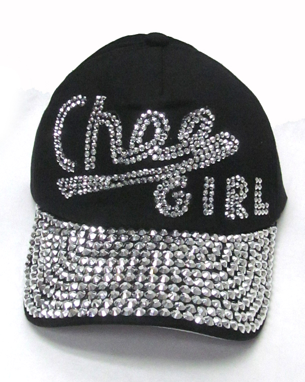 RHINESTONE WORN DENIM BASEBALL CAP-CHEE GIRL