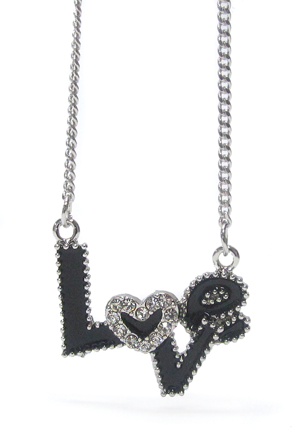 Made in korea whitegold plating crystal and epoxy love chain tied necklace -valentine