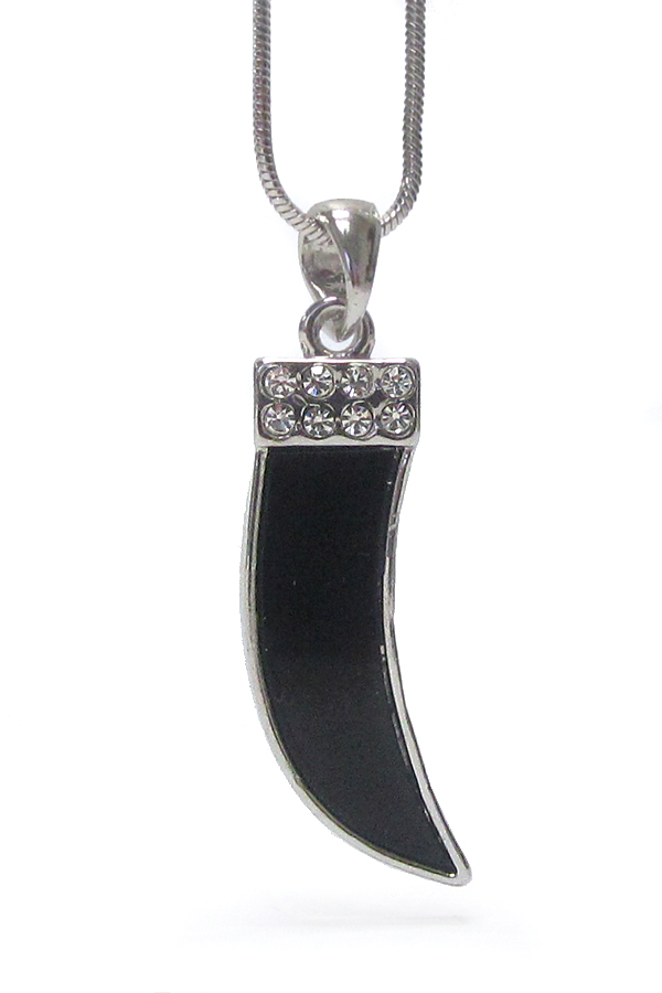 Made in korea whitegold plating crystal and onyx acryl deco horn pendant necklace
