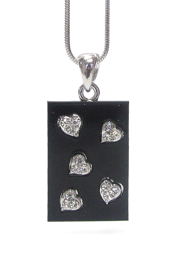 Made in korea whitegold plating crystal heart deco onyx acryl disk pendant necklace
