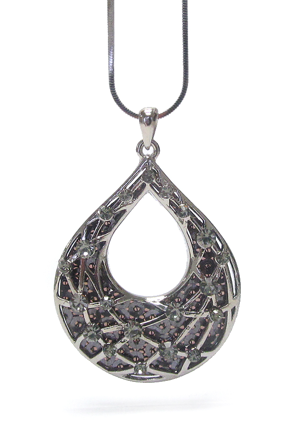 Made in korea whitegold plating crystal stud mesh pendant necklace