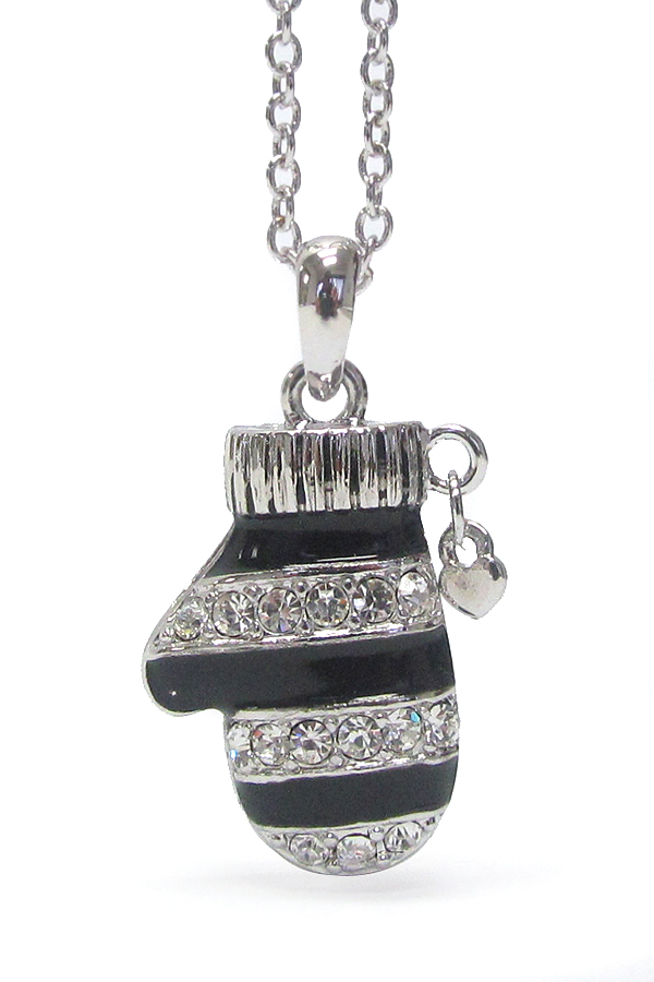 Made in korea whitegold plating crystal stud mitten pendant necklace