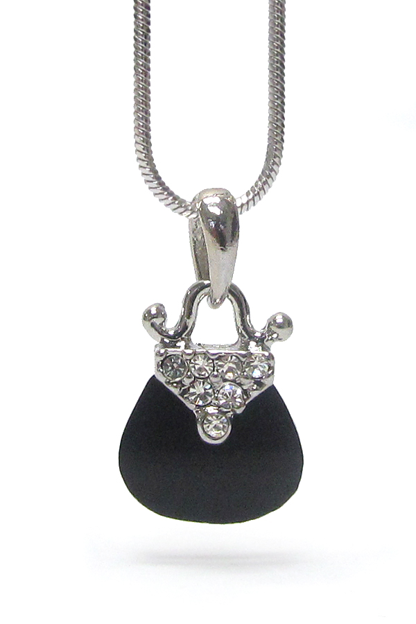 Made in korea whitegold plating crystal and acryl deco handbag pendant necklace