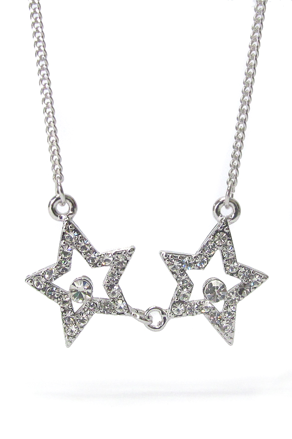 WHITEGOLD PLATING CRYSTAL DUAL STAR LINK NECKLACE