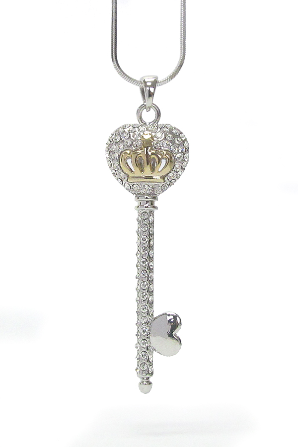 Made in korea whitegold plating crystal stud and crown deco key necklace