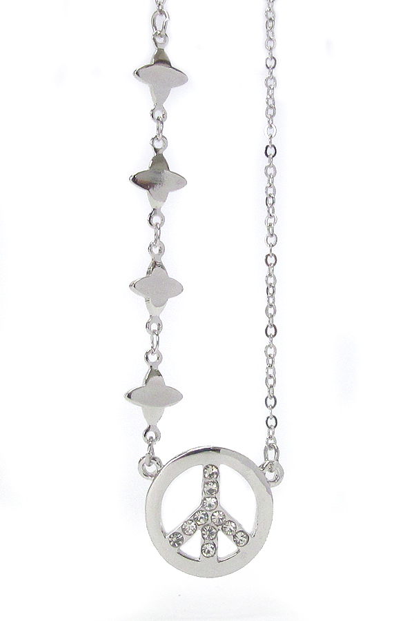 Made in korea whitegold plating and crystal deco peace symbol pendant necklace
