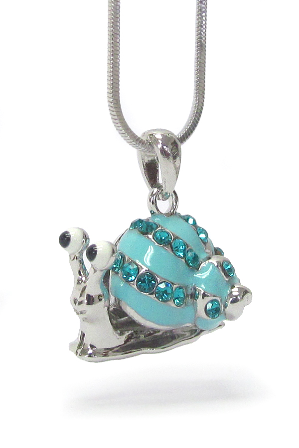 Made in korea whitegold plating crystal snail pendant necklace