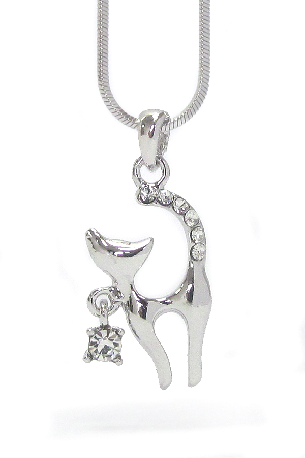 Made in korea whitegold plating crystal cat pendant necklace