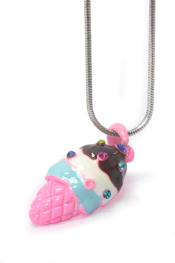 Made in korea whitegold plating crystal stud ice cream cone pendant necklace
