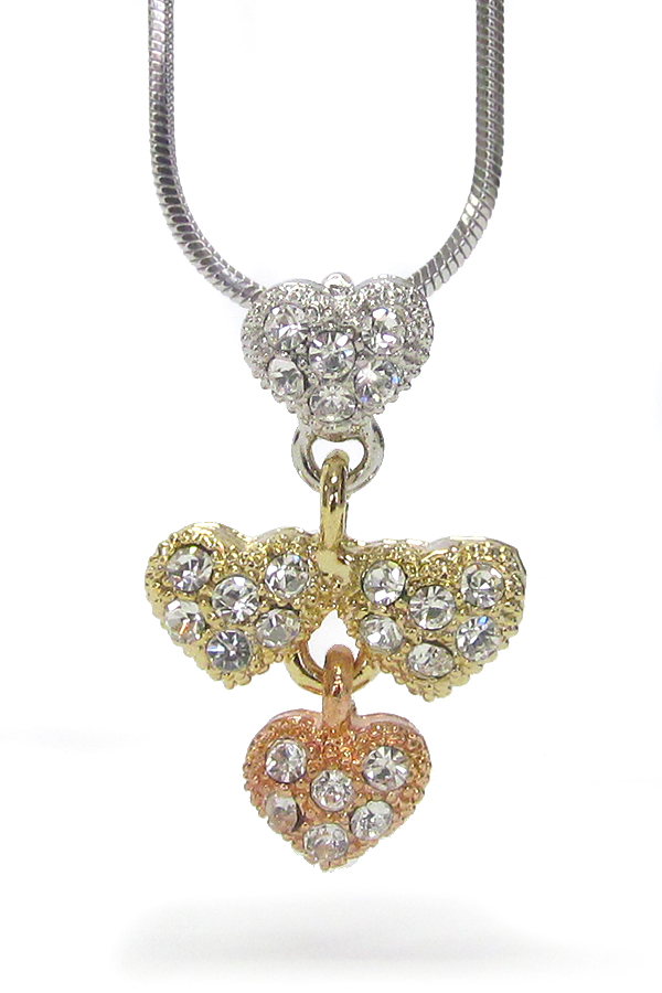 Made in korea whitegold plating crystal hearts pendant necklace